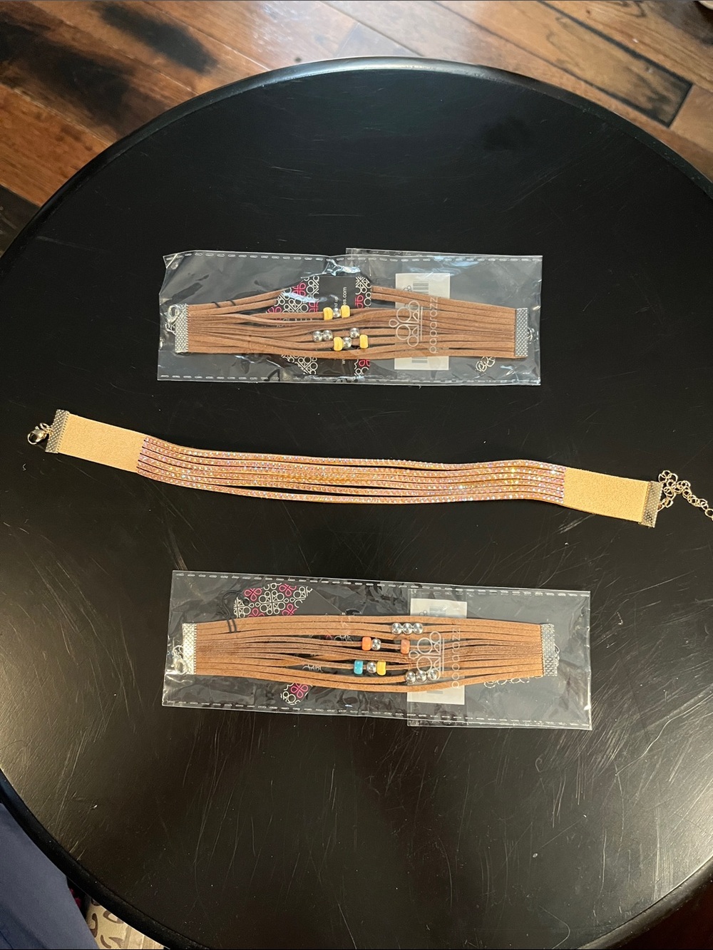 paparazzi Gold and Tan Multi-Row Choker Necklace and 2 urban bracelets.